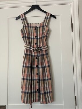 Gal Meets Glam Checked Button-Front Sundress with Belt - Pink Multi